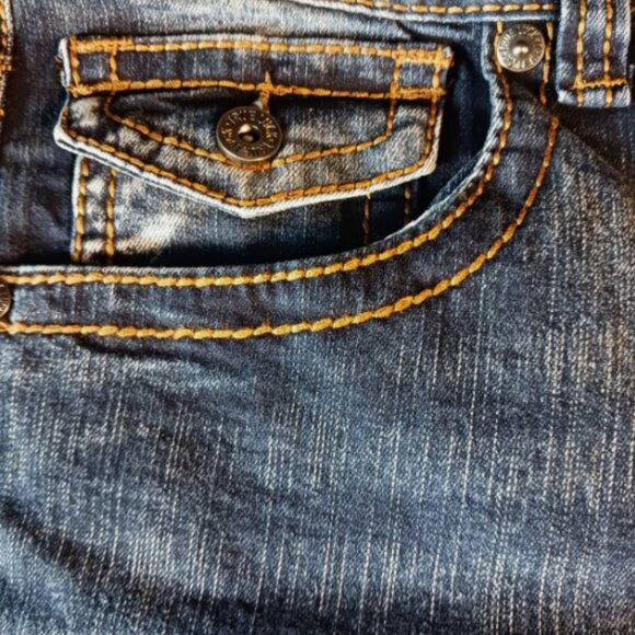 True Luck Jeans men's Stretch Straight 3 Flap Pockets blue 34x30 Embroidered - Picture 6 of 14